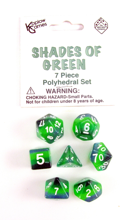 Layered Dice: Shades of Green (7-die set)