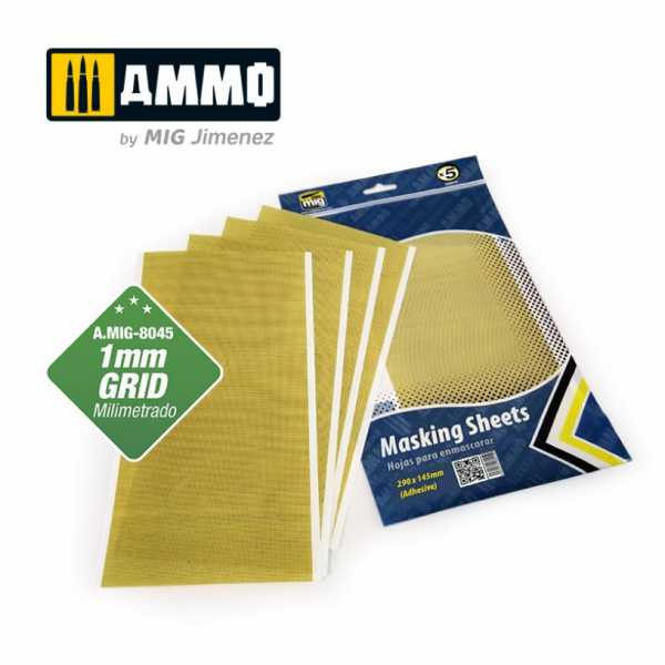 AMMO: Paint Accessory - Masking Sheets 1mm Grid x5 Sheets 290x145mm (Adhesive)