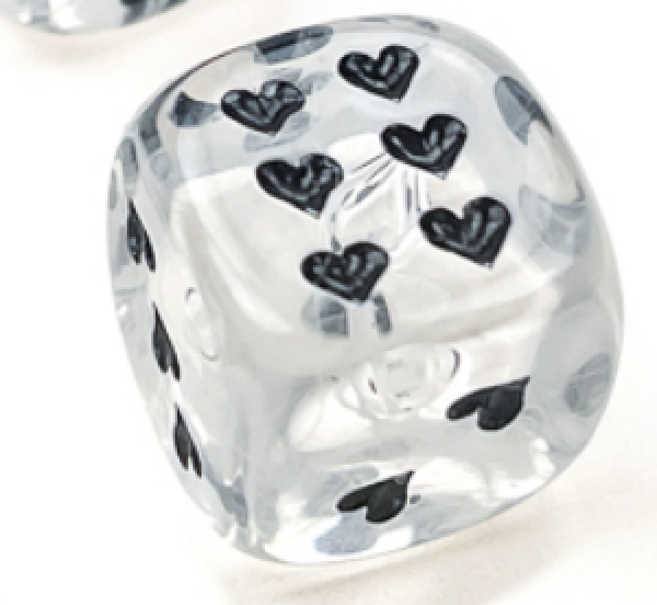 Chessex RPG Dice Singles: Heart 16mm Cirrus w/pips White/Black d6 (1)