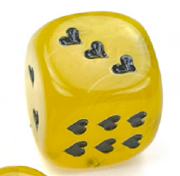 Chessex RPG Dice Singles: Heart 16mm Cirrus w/pips Yellow/Black d6 (1)