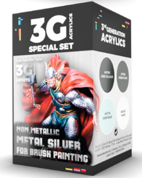 AK-Interactive: 3rd Gen Acrylics - Wargame Colors  Non Metallic Metal Silver Set