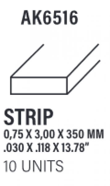 AK-Interactive: (Accessory) Styrene Strips 0.75 x 3.00 x 350mm (10)