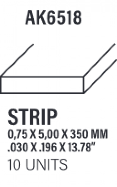AK-Interactive: (Accessory) Styrene Strips 0.75 x 5.00 x 350mm (10)