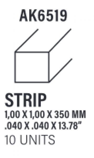 AK-Interactive: (Accessory) Styrene Strips 1.00 x 1.00 x 350mm (10)