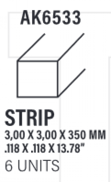 AK-Interactive: (Accessory) Styrene Strips 3.00 x 3.00 x 350mm (6)