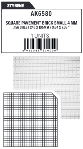 AK-Interactive: (Accessory) Textured Sheets Square Pavement Brick Small 4MM/156 Sheet 245x195mm (1)