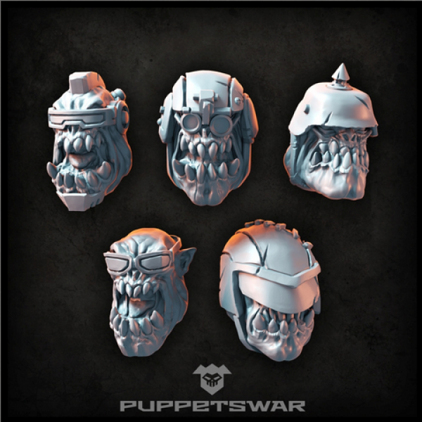 Puppetswar: (Accessory) Orc Biker Heads (5)