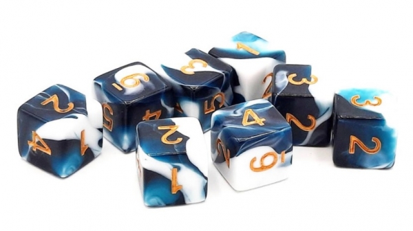 Old School D6 Dice Set: Vorpal - Dark Blue & White w/ Gold (8)