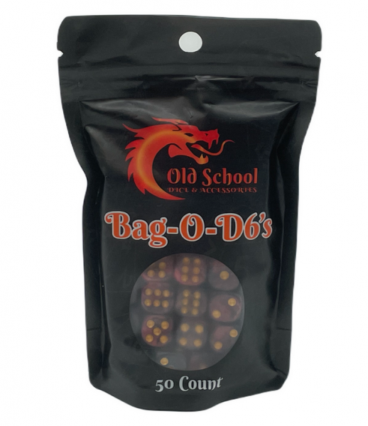 Old School RPG Dice Set: Bag O' D6's 12mm Vorpal - Blood Red & Black (50ct)