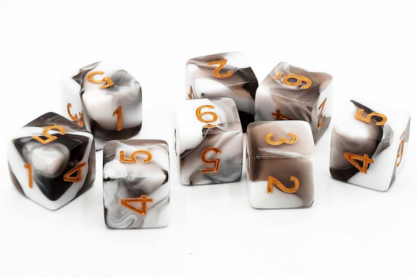 Old School RPG Dice Set: 16mm Vorpal d6 - Black & White w/ Gold (8ct)
