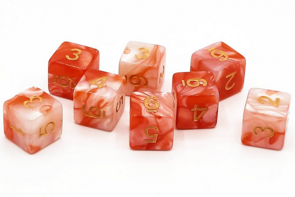 Old School RPG Dice Set: 16mm Vorpal d6 - Red & Ivory w/ Gold (8ct)