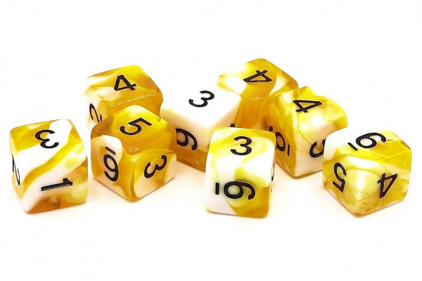 Old School RPG Dice Set: 16mm Vorpal d6 - Yellow & Brown w/ Black (8ct)