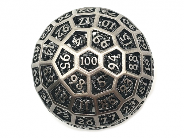 Old School RPG Dice: D100 50mm Hollow Dragon's Head - Ancient Silver (1)