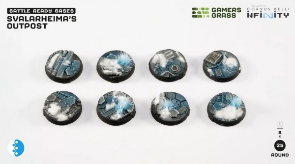 Battle Ready Bases: (Infinity)  Svalarheima’s Outpost Bases, Round 25mm (x8)