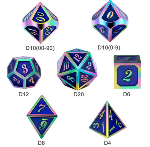 Dice Habit: Metal & Enamel Dice Set - Blue Iridescence (7pcs)