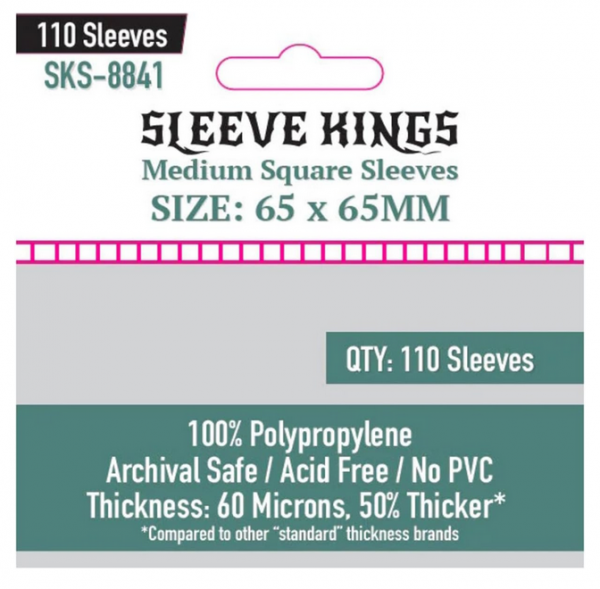 Sleeve Kings: Medium Square Sleeves (65 X 65 MM) 110 Pack, 60 Microns