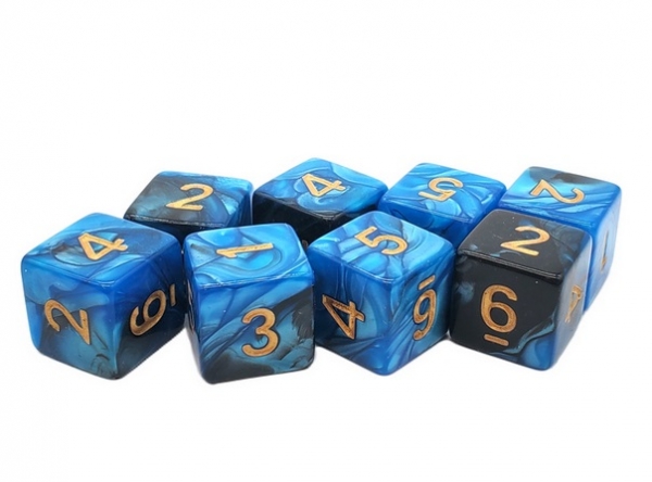 Old School RPG D6 Dice Set: Vorpal - Black & Blue w/ Gold (8)