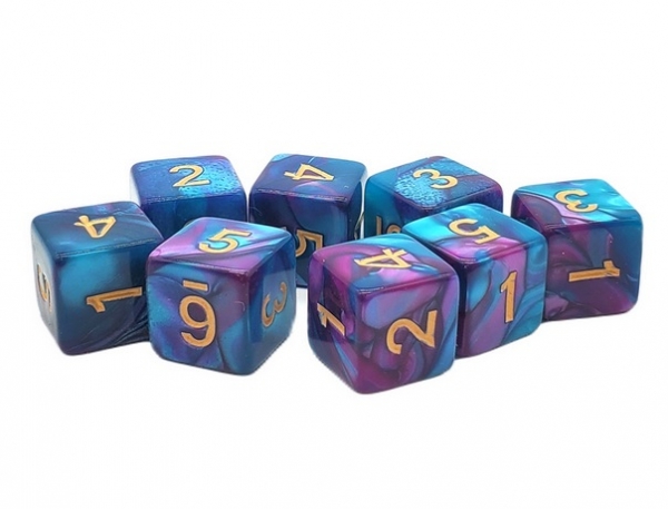 Old School RPG D6 Dice Set: Vorpal - Lilac & Light Blue w/ Gold (8)