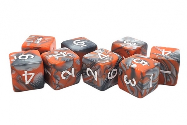 Old School RPG D6 Dice Set: Vorpal - Silver & Orange (8)