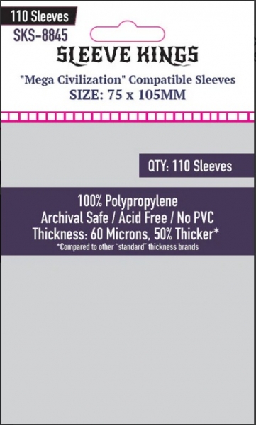 Sleeve Kings: ''Mega Civilization'' Compatible Sleeves (75x105mm) 110 pack, 60 Micron