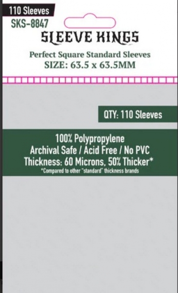 Sleeve Kings: Perfect Square Standard Sleeves (63.5x63.5mm) 110 Pack, 60 Microns