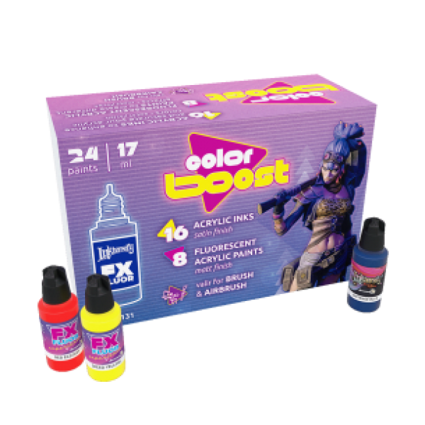 Scale Color Range: Paint Set - COLOR BOOST - INK + FLUOR - 24 COLORES (24 Bottles 17 ML)