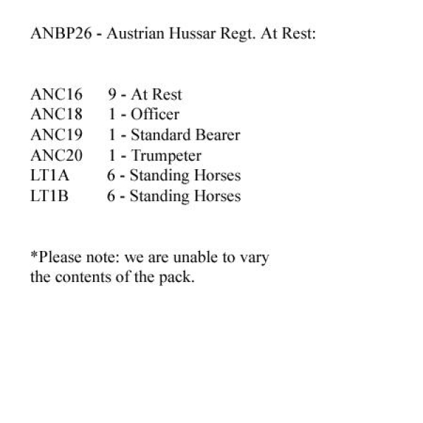 Front Rank Miniatures: ANBP26 Austrian Hussar Regiment, At Rest (12 Mounted Figures)