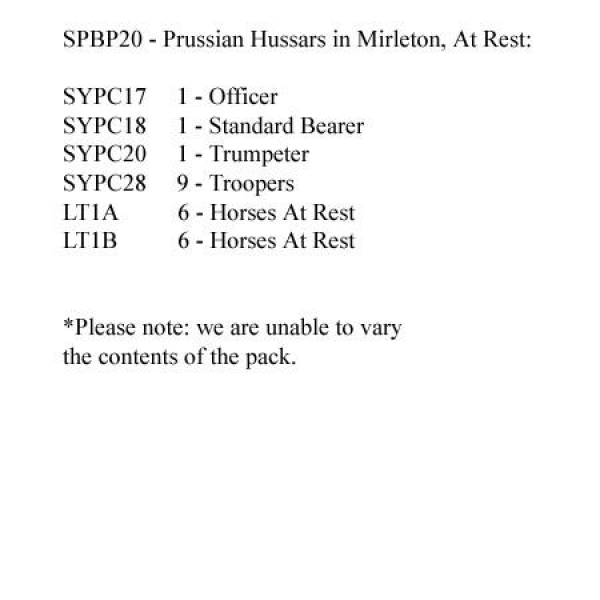 Front Rank Miniatures: SPBP20 Prussian Hussars In Mirleton, At Rest (12 Mounted Figures)