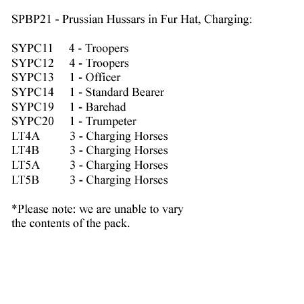Front Rank Miniatures: SPBP21 Prussian Hussars In Fur Hat, Charging (12 Mounted Figures)