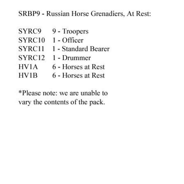 Front Rank Miniatures: SRBP9 Russian Horse Grenadiers At Rest (12 Mounted Figures)