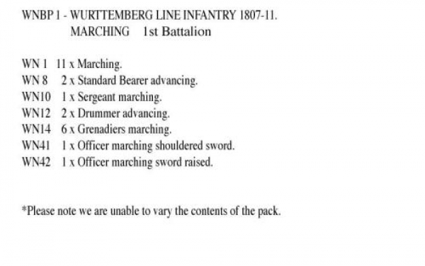 Front Rank Miniatures: WNBP1 Wurttemberg Line Infantry 1807 To 1811, 1st Battalion, Marching (24 Fig
