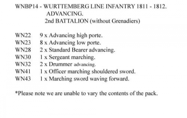 Front Rank Miniatures: WNBP14 Wurttemberg Line Infantry 1811 To 1812, 2nd Battalion, Advancing (24 F