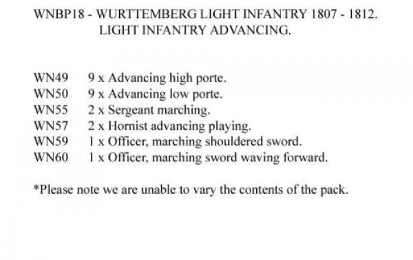 Front Rank Miniatures: WNBP18 Wurttemberg Light Infantry 1807 To 1812, Advancing (24 Figures)