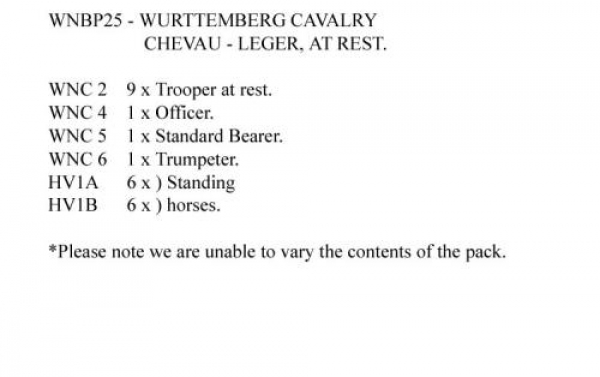 Front Rank Miniatures: WNBP25 Wurttemberg Chevau - Leger, At Rest Pack (12 Mounted Figures)