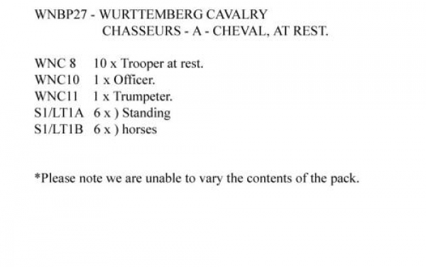 Front Rank Miniatures: WNBP27 Wurttemberg Chasseurs - A - Cheval, At Rest Pack (12 Mounted Figures)