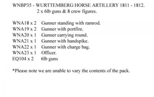 Front Rank Miniatures: WNBP35 Wurttemberg Horse Artillery 1811 - 12 - 6lb Guns X 2 And 8 Crew Figure