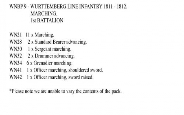 Front Rank Miniatures: WNBP9 Wurttemberg Line Infantry 1811 To 1812, 1st Battalion, Marching. (24 Fi