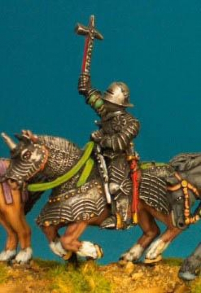 Front Rank Miniatures: WRC7 Mounted Man At Arms - Weapon Raised - German Armour, Visored Sallet With