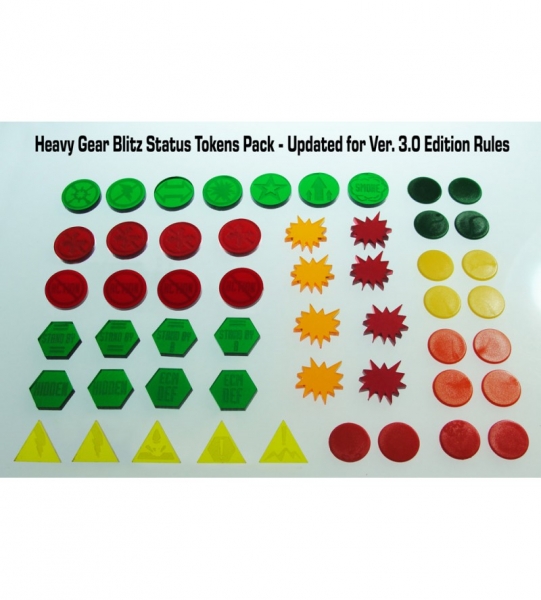 HGB Status Tokens Pack 3rd Edition (36 laser etched color acrylic status tokens & 16 color plastic d