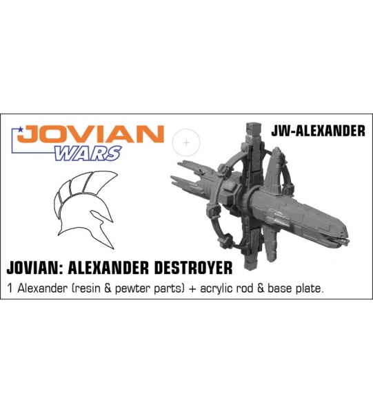 Jovian: Alexander Destroyer (resin spaceship with pewter parts & acrylic base)