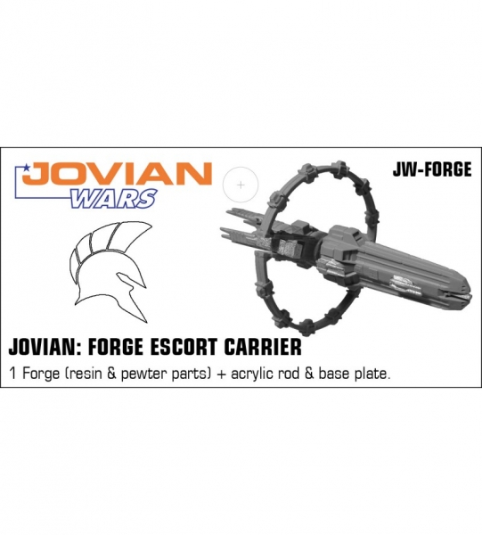 Jovian: Forge Escort Carrier (resin spaceship with pewter parts & acrylic base)