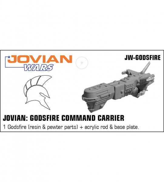 Jovian: Godsfire Command Carrier (resin spaceship with pewter parts & acrylic base)