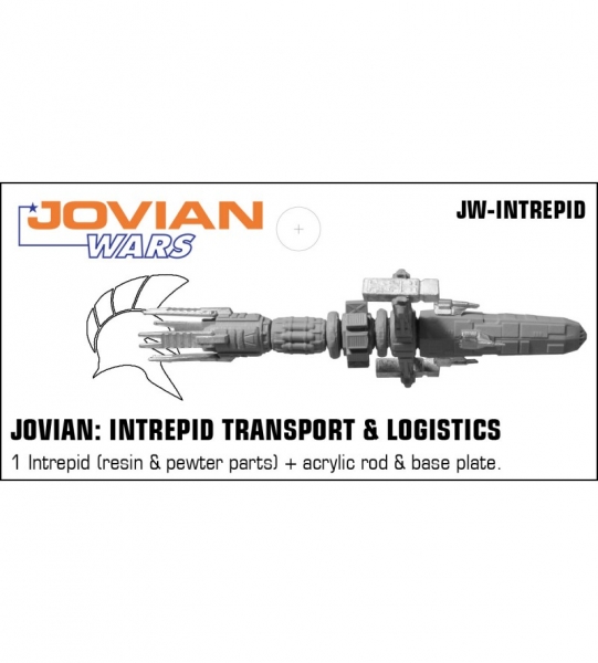 Jovian: Intrepid Transport & Logistics (resin spaceship with pewter parts & acrylic base)