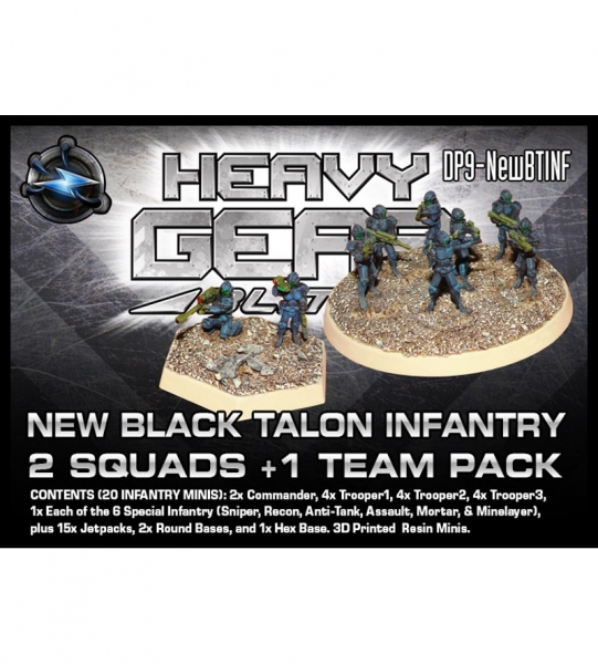 New Black Talon Infantry 2 Squads + 1 Team Pack (14xStd. 6xSpec. 15xJumpjets, 2xRound 1xHex base)3d