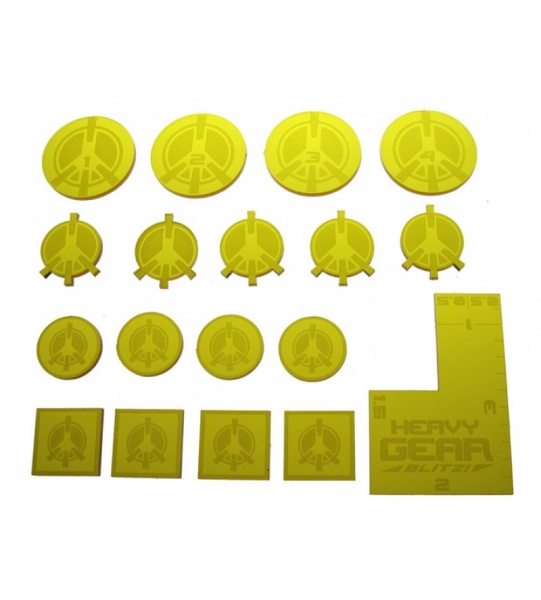 Peace River Commander TokensPack (17 Peace River logo laser etched & cut yelloe acrylic tokens,&mini