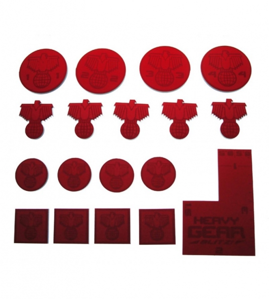Southern Commander Tokens Pack (17 South logo laser etched & cut red acrylic tokens, & mini height t