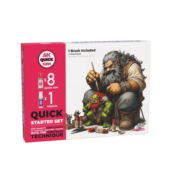 AK-Interactive: Quick Gen Acrylic Contrast -Quick Starter (Quick Gen Set) (1 Brush)