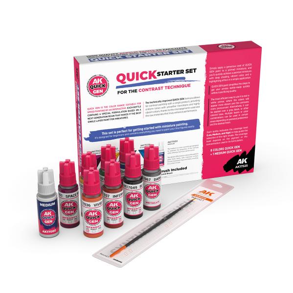 AK-Interactive: Quick Gen Acrylic Contrast -Quick Starter (Quick Gen Set) (1 Brush)