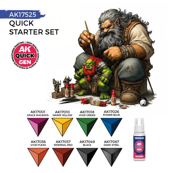 AK-Interactive: Quick Gen Acrylic Contrast -Quick Starter (Quick Gen Set) (1 Brush)