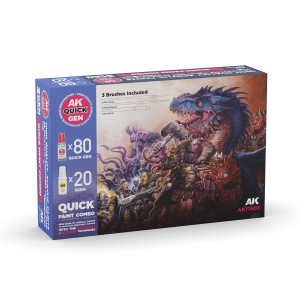 AK-Interactive: Quick Gen Acrylic Contrast -Quick Paint Combo Set 100 Colors (80 Quick Gen+20 Acryli